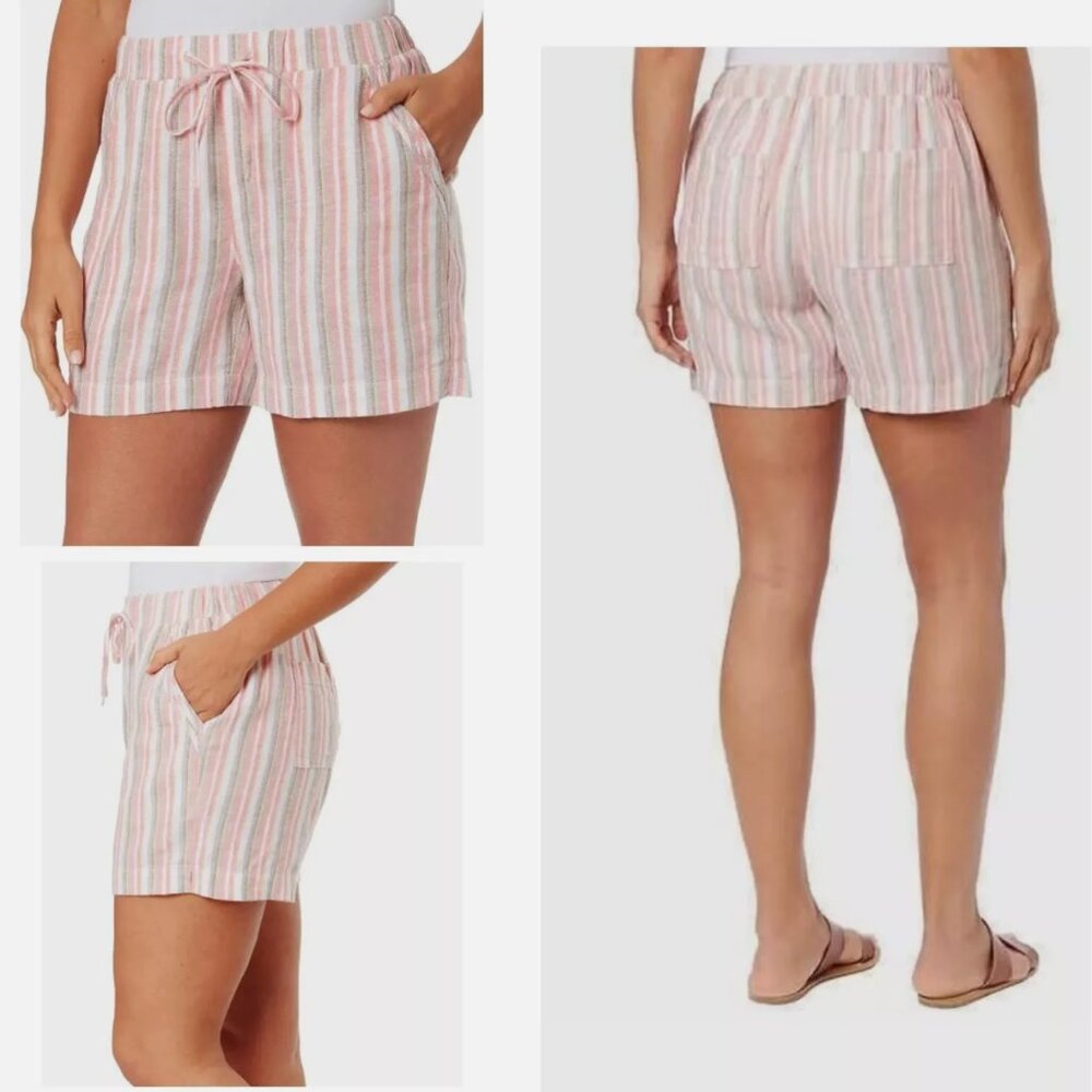 Briggs Woman's Linen Shorts Medium Pink Striped